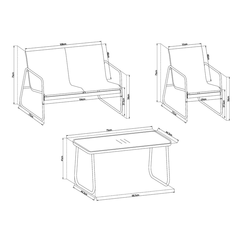 Esquema acotado Conjunto de muebles de jardín Anzi de 4 piezas [casa.pro]