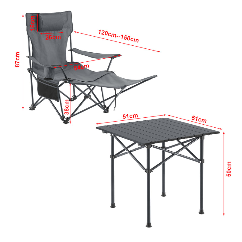 Esquema acotado Conjunto de muebles de camping Bellante 3 piezas plegable [casa.pro]