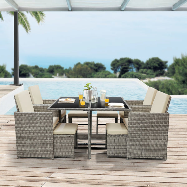 Conjunto de muebles de jardín Cieza de 9 piezas en varios colores en.casa