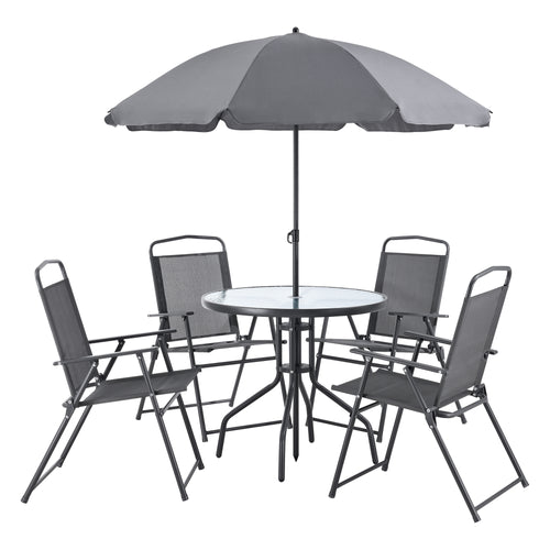 Muebles de jardín - Set Milagro sillas con mesa, 4 sillas y sombrilla negro gris oscuro en.casa - premiumXL