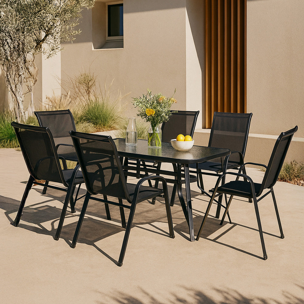 Conjunto de muebles de jardín Aradeo de 7 piezas en negro [casa.pro]