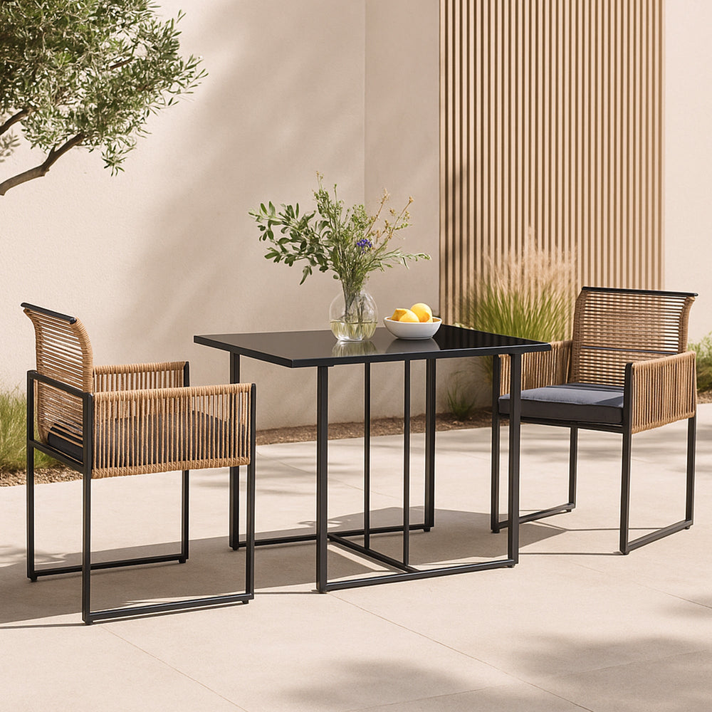 Conjunto de muebles de jardín Accadia 3 piezas negro/marrón [casa.pro] - premiumXL