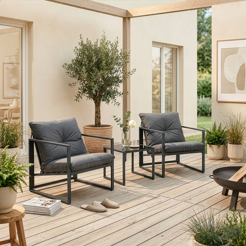 Conjunto de muebles de jardín Karg mesa + 2 sillones [casa.pro]