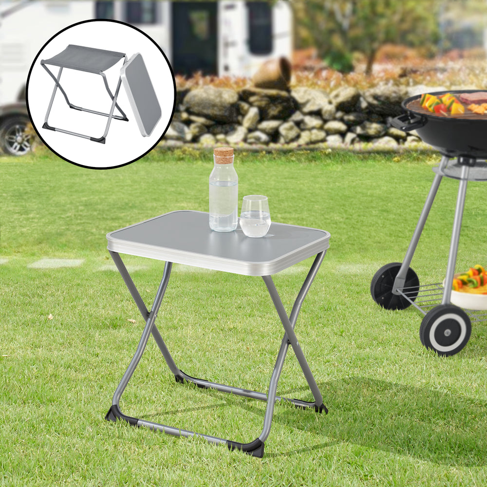 Taburete y mesa de camping 2 en 1 Barete 47x47x37 cm Gris [en.casa]