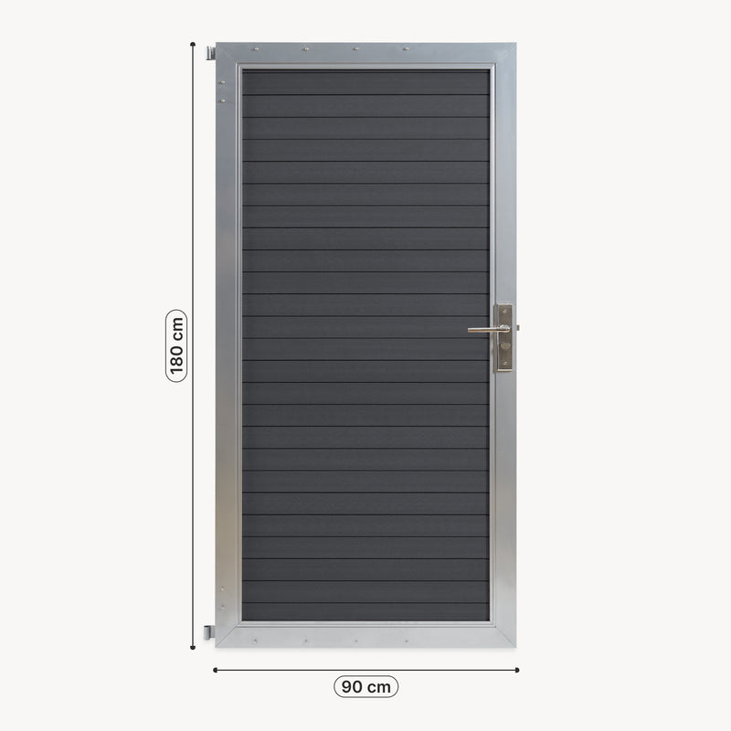 Esquema acotado Puerta de jardín Segovia con cerradura WPC 180x90cm NEU.HOLZ 
