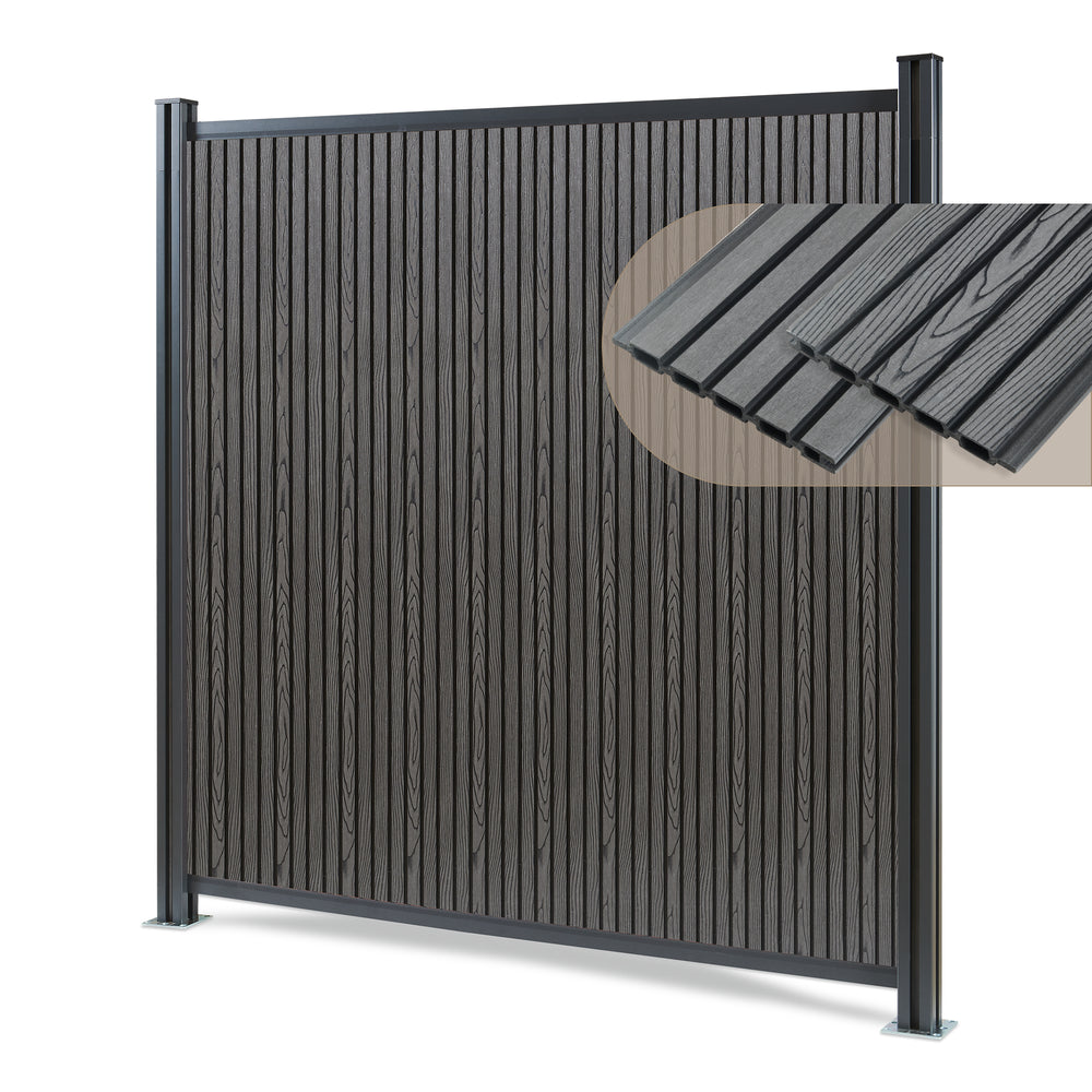 Valla jardin exterior Grassano con 1/2 postes Aluminio WPC NEU.HOLZ