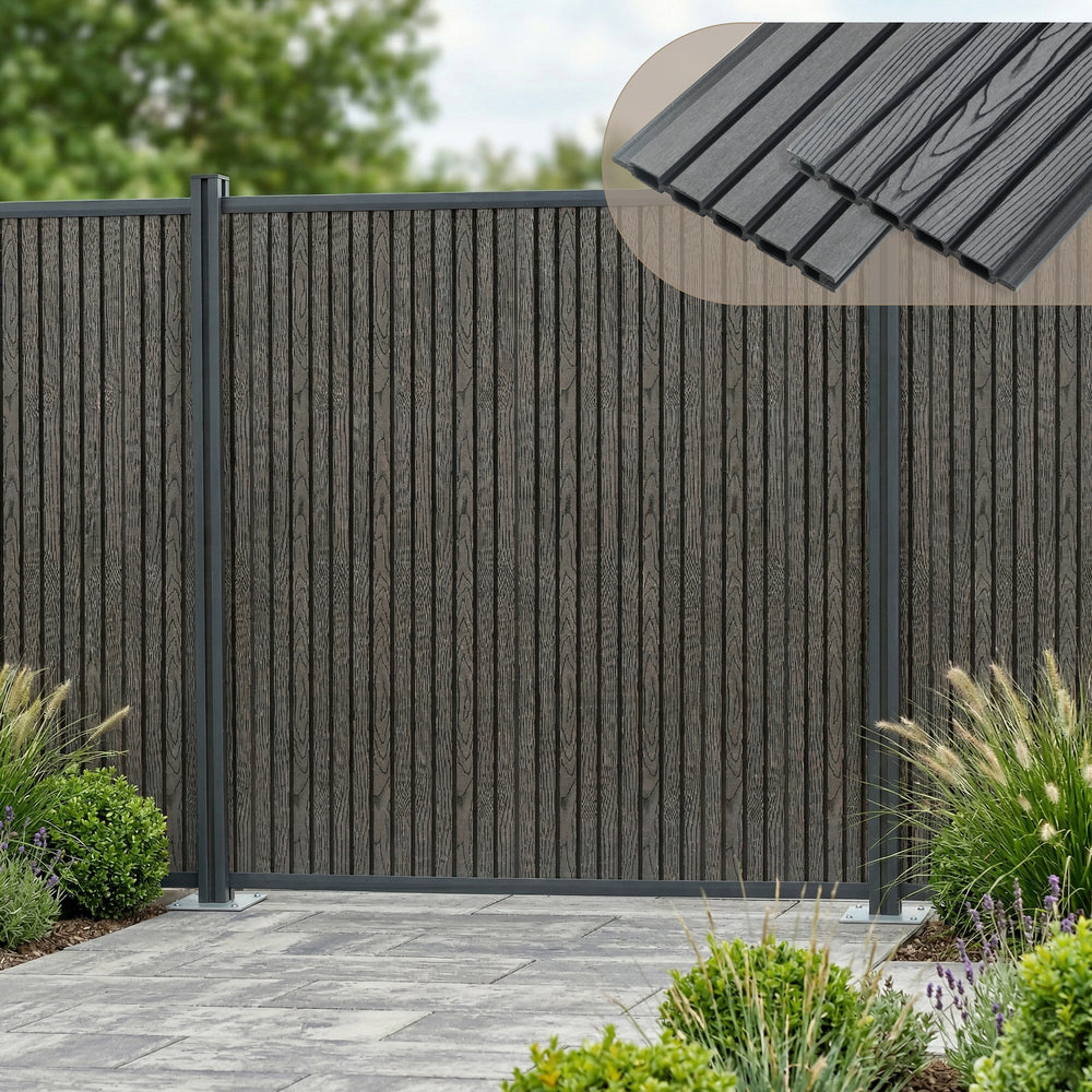 Valla jardin exterior Grassano con 1/2 postes Aluminio WPC NEU.HOLZ