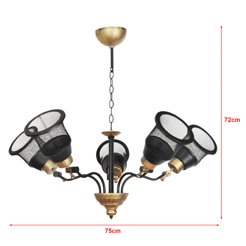 Esquema acotado Lámpara colgante Langport 3/5 luces Negro / Oro [lux.pro]