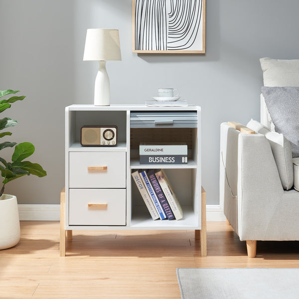 Aparador Kvaefjord con puertas de persiana Blanco/Gris [en.casa]