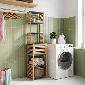 Estantería de baño Kydesby de  niveles bambú  Natural/Gris [en.casa]