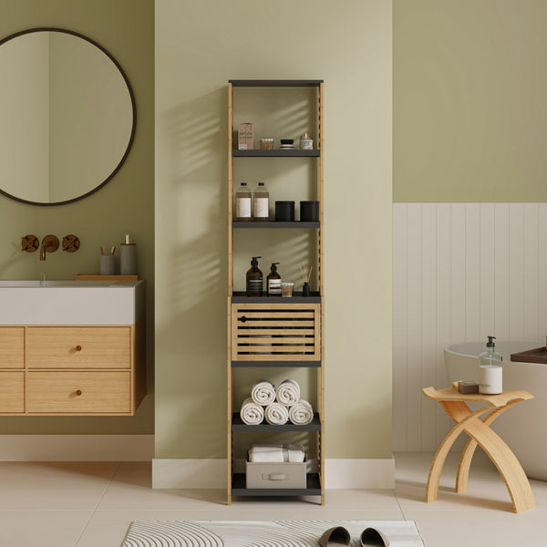 Estantería de baño Kydesby de  niveles bambú  Natural/Gris [en.casa]