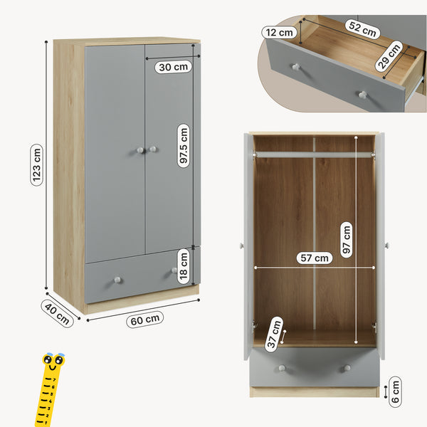 Armario ropero infantil Beldinupp con 2 puertas 123x60x40 cm [en.casa]