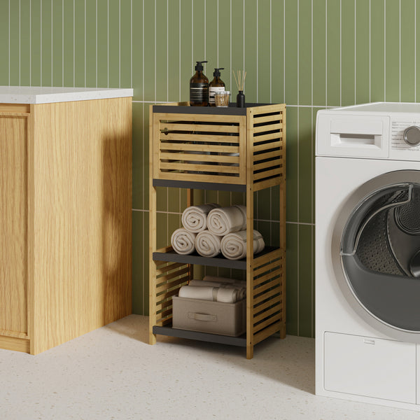Estantería de baño Kydesby de  niveles bambú  Natural/Gris [en.casa]