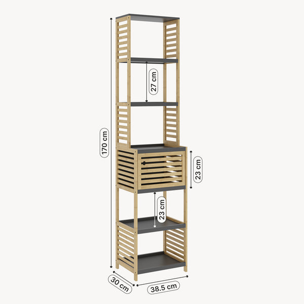 Estantería de baño Kydesby de  niveles bambú  Natural/Gris [en.casa]
