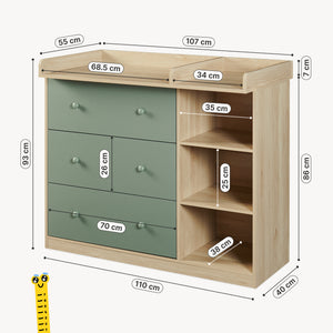 Cómoda Beldinupp con cambiador extraíble 3 cajones 93x110x55 cm [en.casa]