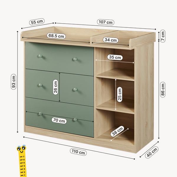Cómoda Beldinupp con cambiador extraíble 3 cajones 93x110x55 cm [en.casa]