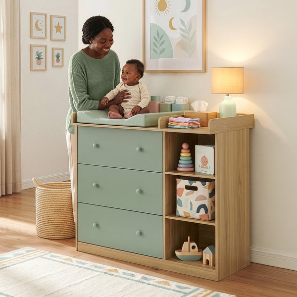 Cómoda Beldinupp con cambiador extraíble 3 cajones 93x110x55 cm [en.casa]