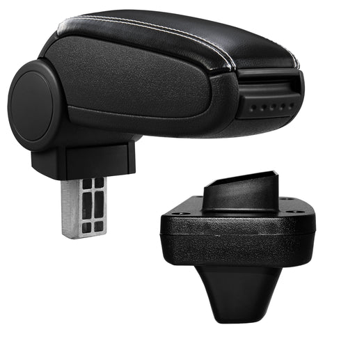 Reposabrazos central a medida para Opel Astra K, tapa de cuero sintético y tela, negro con costuras de colores [pro.tec] - premiumXL