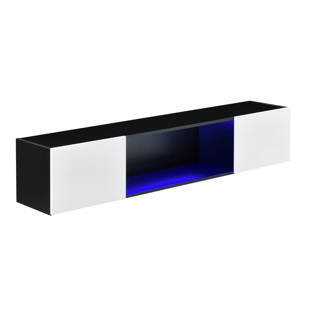 Estante de pared Thabong 150x30x30 cm con iluminación LED negro/blanco en.casa - premiumXL