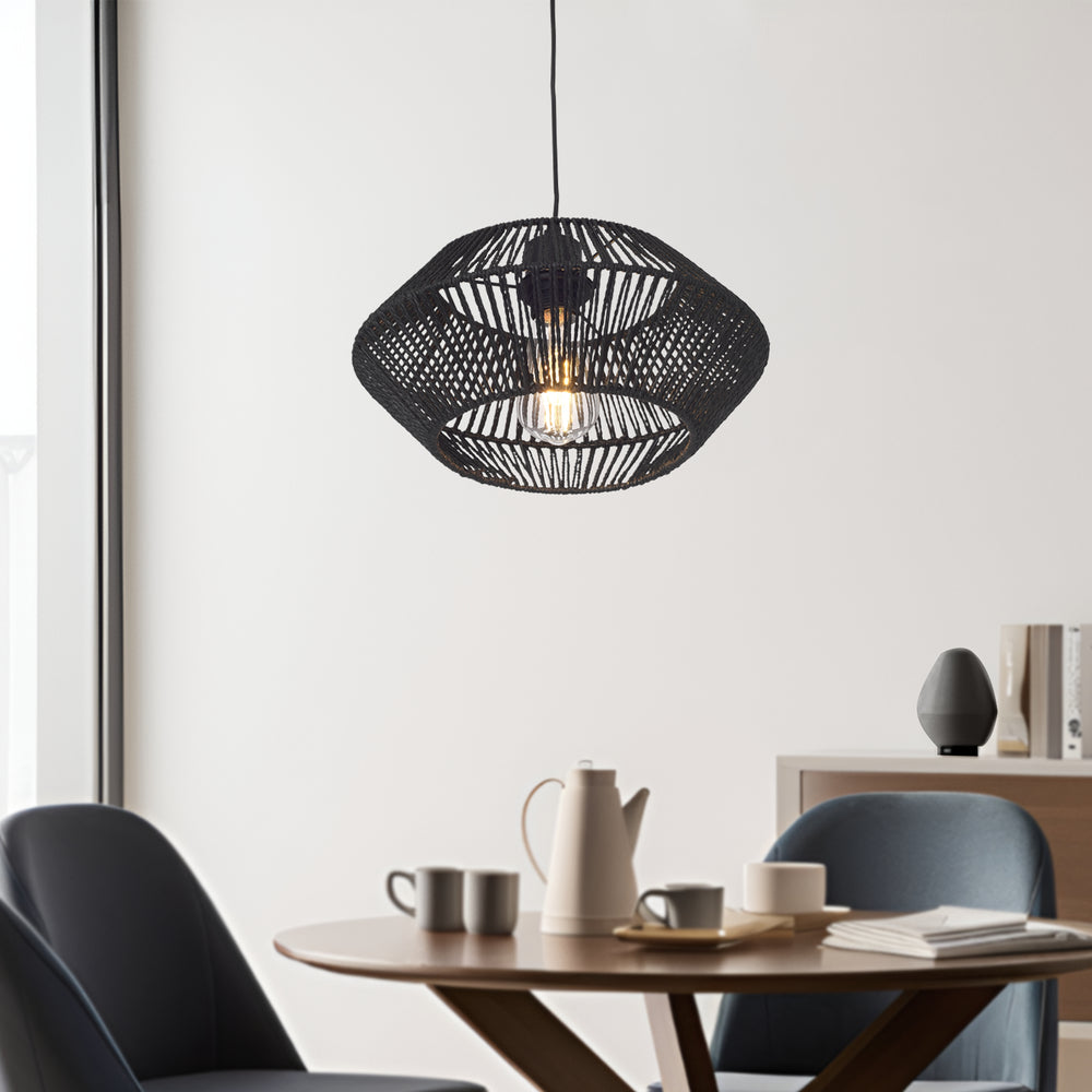 Lámpara colgante Amersham metal+rattan negro [lux.pro] - premiumXL