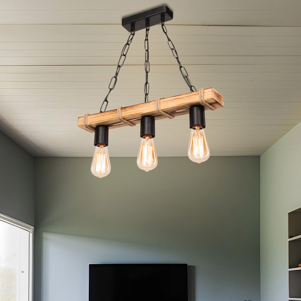 Lámpara colgante Hemel E27 metal madera maciza cuerda de yute negro / efecto madera / color yute en varios tamaños [lux.pro] - premiumXL