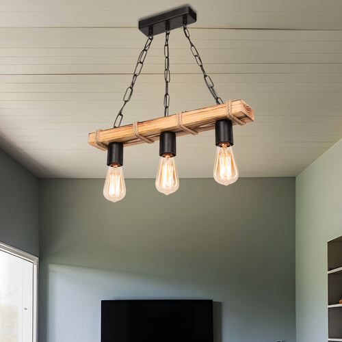 Lámpara colgante Hemel E27 metal madera maciza cuerda de yute negro / aspecto madera / color yute en varios tamaños [lux.pro] - premiumXL