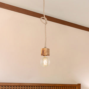 Lámpara colgante Corby E27 Metal Madera maciza Cuerda de yute Negro / Aspecto madera / Color yute [lux.pro]