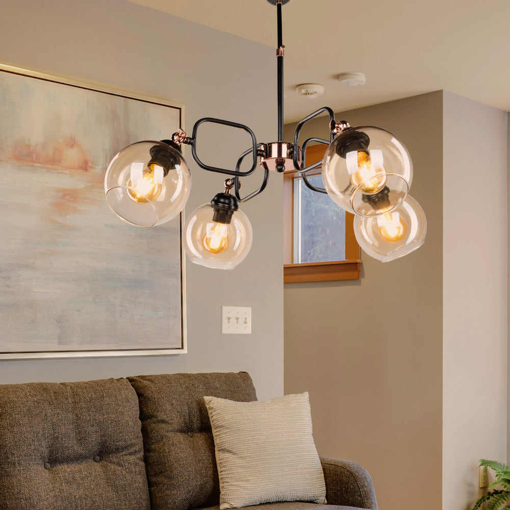 Lámpara colgante Crawley 4xE27 metal vidrio negro / color cobre [lux.pro] - premiumXL