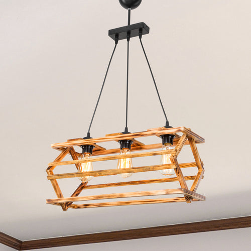 Lámpara colgante Kettering madera maciza 2xE27 / 3xE27 negro / aspecto madera en varios tamaños [lux.pro]
