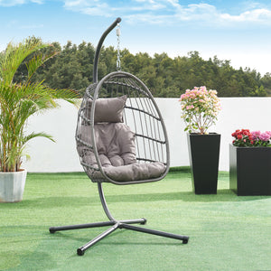 Silla colgante Edeng con soporte 196x110x95 cm gris [en.casa] - premiumXL