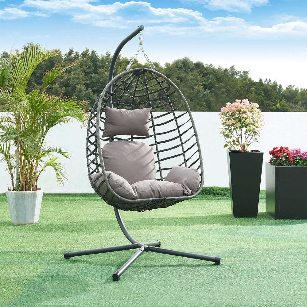 Silla colgante Kandsvas con soporte 198x110x95 cm gris [en.casa] - premiumXL