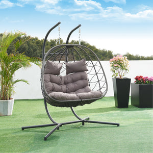 Sillón colgante doble Skense con estructura 198x156x98 cm Gris [en.casa]