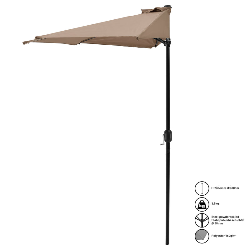Esquema acotado Parasol semicircular Eger Ø300 en varios colores [casa.pro]