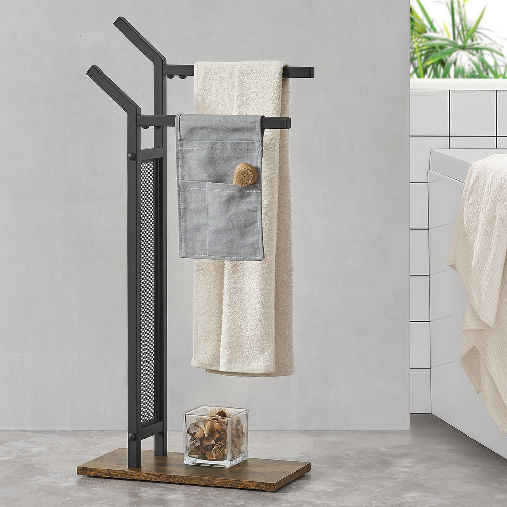Toallero Telavi acero 88x40x20cm negro / aspecto madera [en.casa] - premiumXL
