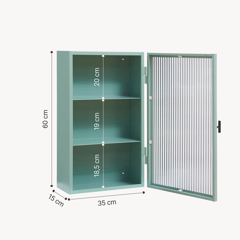 Esquema acotado Armario de pared Zundert puerta de vidrio 60x35x15 cm - [en.casa]