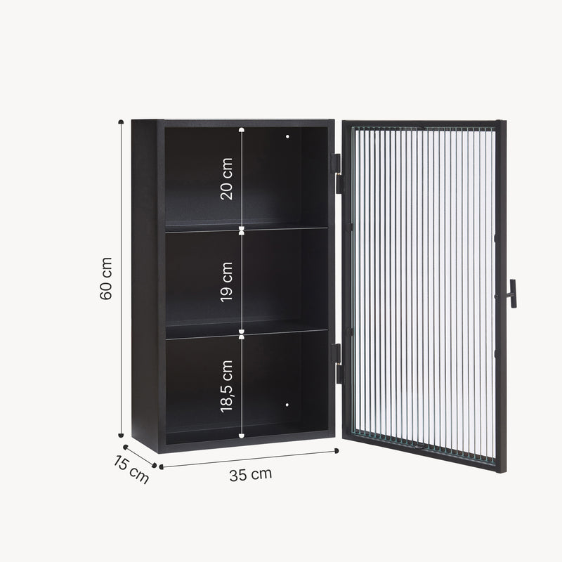 Esquema acotado Armario de pared Zundert puerta de vidrio 60x35x15 cm - [en.casa]