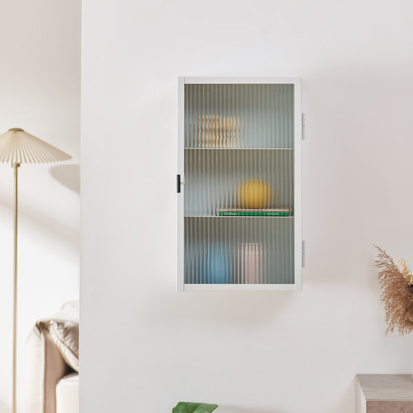 Armario colgante Zundert con puerta de vidrio acanalado 60x35x15 cm acero [en.casa]