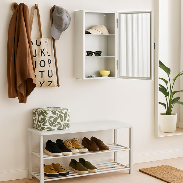Armario colgante Zundert con puerta de vidrio acanalado 60x35x15 cm acero [en.casa]