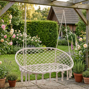 Sillón colgante Kailua diseño boho 135x129x65cm - Blanco crema casa.pro