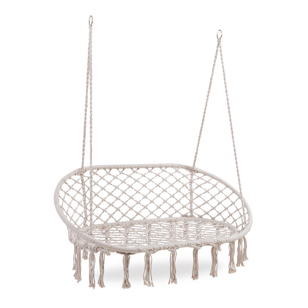 Sillón colgante Kailua diseño boho 135x129x65cm - Blanco crema casa.pro