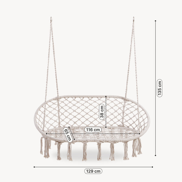 Sillón colgante Kailua diseño boho 135x129x65cm - Blanco crema casa.pro