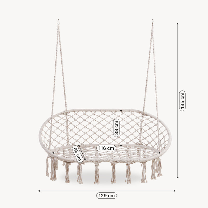 Esquema acotado Sillón colgante Kailua diseño boho 135x129x65cm - Blanco crema casa.pro