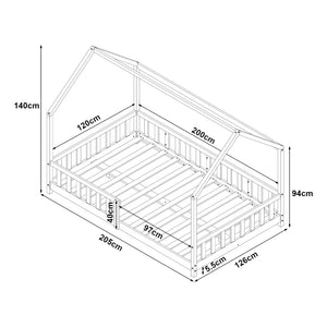 Cama casita Hesel con colchón y protección contra caídas Blanco [en.casa]