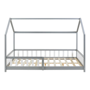 Cama casita Hesel con colchón y protección contra caídas Blanco [en.casa]