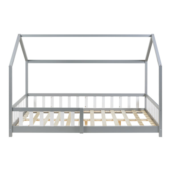Cama casita Hesel con colchón y protección contra caídas Blanco [en.casa]