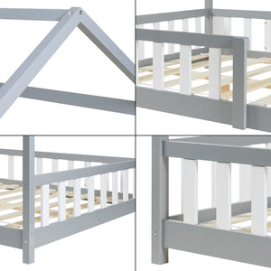 Cama casita Hesel con colchón y protección contra caídas Blanco [en.casa]