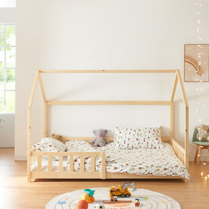 Cama casita Hesel con colchón y protección contra caídas Blanco [en.casa]