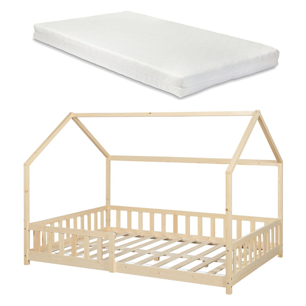 Cama casita Hesel con colchón y protección contra caídas Blanco [en.casa]
