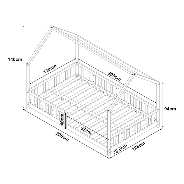 Cama casita Hesel con colchón y protección contra caídas Blanco [en.casa]