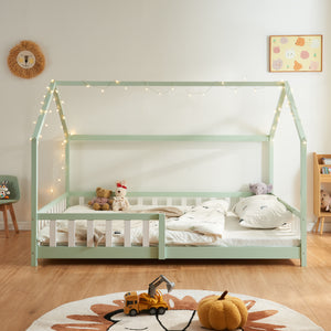 Cama casita Hesel con colchón y protección contra caídas Blanco [en.casa]